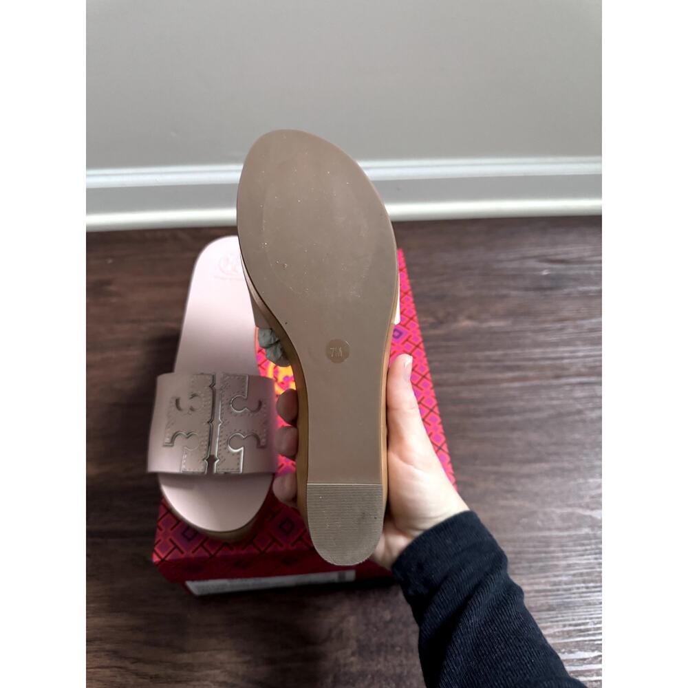 Tory Burch Pastel Pink Leather Upper/Lining and Wood Bottom Platforms - Picture 6 of 7